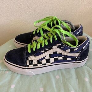 Vans Old Skool Blue / Black Checkered shoes Women’s size 7.5 / Mens size 6